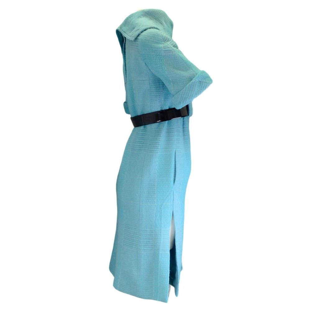 CHANEL TEAL SHORT SLEEVED BELTED WOOL TWEED DRESS - Picture 2 of 6